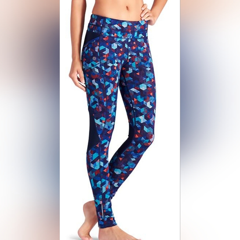 Triangular Be Free Tight Geometric True Blue and Red Women's Leggings Size XXS